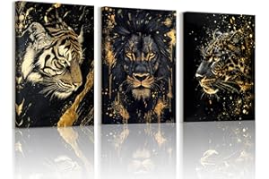 WENGTIAO 3 Pièces Tête de Tigre Lion Léopard Tableau Decoration Murale Encadré Toile Peinture Animaux Sauvages Decoration Murale Salon Maison Deco Chambre 30x40cmx3