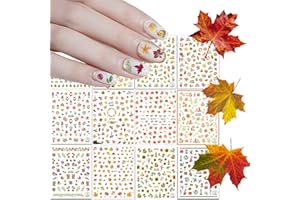 ‎KALOLARY Kalolary Herbst Nagelsticker Selbstklebend, 12 Stücke Herbst 3D Nagel Aufkleber Verschiedene Muster Ahorn Blätter Kürbis Eichhörnchen Sonnenblume für Frauen Mädchen DIY Nagel Dekoration