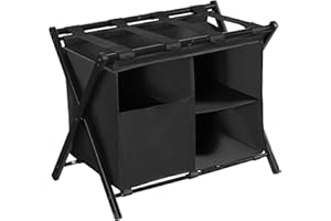 Heybly Luggage Rack with Laundry Bag,Steel Folding Suitcase Stand for Bedroom, Hotel, Foldable Steel Frame, Guest Room Bedroom Hote, 23.62" L x 15.57" W x 24.21" H, Black,HLR006B1