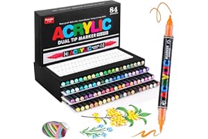 Gunsamg 84 Colori Pennarelli Acrilici a Doppia Punta – Pennarelli con Punta a Pennello (0,5-4,5mm) e Punta Fine (1mm), Acrylic Marker per Carta, Vetro, Legno, Sassi e Altro