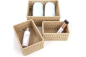 HOLEMZ Cesta de Almacenamiento Multifuncional Organizador de Cajas de almacenaje de Papel Reciclado Cubo de Contenedores para Cocina, Baño, Cosméticos Set 3