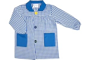 HOMYBABY® Grembiule Asilo Bambino con Bottoni – Grembiule Scuola per Bambino o Bambina – Facile da Indossare con Tasche e Polsini Elasticizzati (Blu, Taglia 1)