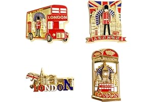 TULPRA 4PCS London Fridge Magnets Set – 3D Metal British Souvenirs, Double-Decker Bus, Tower Bridge, Union Jack, London Icons Decorative Kitchen Magnets, England Souvenirs Gifts for Friends & Family – Golden