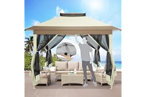 HOTEEL Gazebo 3x3 Robusto Gazebo da Giardino Esterno Gazebo con Zanzariera Pop Up Gazebo Pieghevole Installazione con Un Pulsante In Alto, Contiene 4 Sacchi Di Sabbia, 8 Corde Del Vento, 8 Picchetti