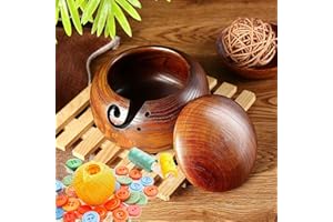 TEMU-SC Bol à laine, Bol tricot, Bol en Bois Fil de Stockage Bol, Rangement tricot, Bobinoir à laine pour le tricot et le crochet(avec couvercle)(style rétro)(15 * 9.5cm)