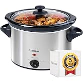 Bestron Ceramic Slow Cooker and Glass Lid, 3.5 Litre, 180 Watt, Stainless Steel