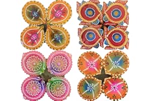 SARAS FLAVOURS OF ASIA Diwali Diyas | Hand Made Traditional Oil Lamps | Clay Diyas Multi Colour - (Pack of 16 Diyas)