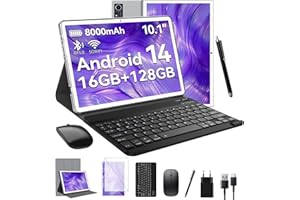 ‎FEONAL FEONAL Android Tablet 10 Zoll, 16GB RAM+128GB ROM(1TB TF), 5G WiFi Tablet Mit Tastatur Maus Stift & Hülle, MTK8183 Octa-Core, 8000mAh Akku, 21MP Kamera, 1080FHD, Type-C, GPS, OTG