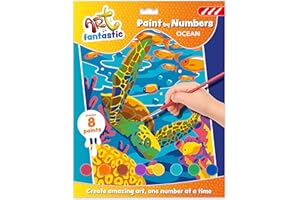 Curious Universe Art Fantastic Ocean - Paint by Numbers for Children - Number Painting Kit for Kids Age 6-14 - Painting by Numbers Animals - Arts and Crafts Gifts - Includes 8 Kids Paints