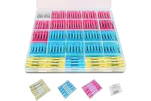 Hengrongshen Łączniki kablowe, zestaw 220 węży termokurczliwych 26-10 AWG, łączniki kablowe, wodoszczelne, czerwony/niebieski/żółty/biały