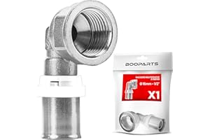 BOOPARTS – 1 Pezzo – Gomito a Pressare 90° Ø16mm (16x2) Filetto Femmina 1/2" | Raccordo Curva Profilo TH in Ottone Nichelato | Uscita Muro per Rubinetto