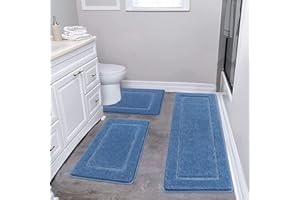 Pauwer Zestawy mat łazienkowych, 3-częściowe, antypoślizgowe, można prać w pralce, mata łazienkowa i mata toaletowa, super chłonne maty łazienkowe do łazienki, niebieskie