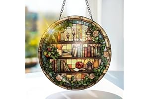 Bimkole Book Stained Glass Suncatcher Window Hanging - Flowers Indoor Window or Doorway Decoration - Handmade Sun Catcher Decor for Garden Home Christmas & Birthday Gifts 20x20 cm