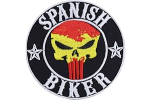 EXPRESS-STICKEREI Parches ropa termoadhesivos "Spanish Biker" Patch Biker Iron-on Bandera de España | Parche Jeans Regalo Aplique Motociclista para Accesorios de Moto Barcos Funda de Moto | 90x90mm