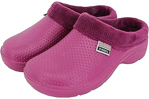 TOWN & COUNTRY CLOGS Womens Ladies Gardening Super Soft Clogs/Cloggies Lightweight with Cushioned Fleece Insole (4 UK, Raspberry Dots with Fur)