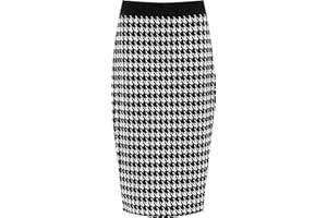 WearAll Plus Size Womens Dogtooth Check Back Slit Pencil Skirt Ladies Stretch Sizes 12-26
