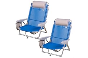 AKTIVE Pack 2 sillas Playa Plegables, 4 Posiciones, Azul, 51x45x76 cm, Incluyen cojín Acolchado, Bolsillo Lateral, Asas, Máximo 110 kg, Topes antivuelco, Multiposición, Respaldo reclinable (85480)