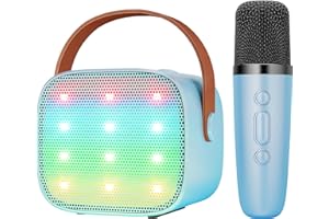 BONAOK Machine de karaoké pour Enfants, Haut-parleur Bluetooth Portable avec Microphone Sans fil, Lecteur MP3 de Musique pour Filles et Garçons de 4, 5, 6, 7, 8, 9, 10 ans (Bleu)