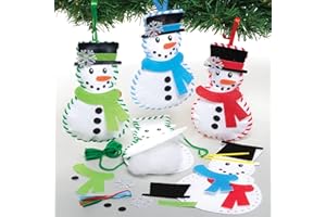 Baker Ross FE949 Snowman Decoration Sewing Kits - Pack of 3, Sewing Set for Children, Creative Activities for Kids, Ideal Christmas Arts and Crafts Project, Blue,Green,Red