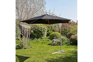 Home Source Garden Banana Parasol 3 Metre Patio Shade Heavy Duty Metal Base with Crank Black