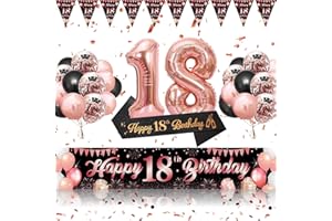 yosiio 18. Geburtstag Deko, Schwarz Rosegold Deko 18. Geburtstag Mädchen, Banner 18 Geburtstag Hintergrund, Birthday Girlande Wimpel, Geburtstags Schärpe, Luftballons 18. Geburtstag für 18 Geburtstag