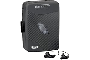 JENSEN Portable Cassette Player, Simple Retro Compact Style with AM/FM Radio, Detachable Belt Clip, and Stereo Earbuds Included