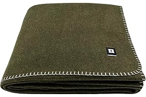 EKTOS 100% Virgin Wool Blanket, 90" x 66", Hunting Gear, Better Than Military Surplus (Olive Green, Twin Size)