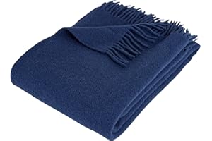 Arctic Koc ze 100% żywej wełny, 130 x 200 cm, koc wełniany z długimi frędzlami w stylu skandynawskim, puszysty koc ze znakiem Woolmark, jako narzuta na łóżko, narzuta na sofę i kanapę