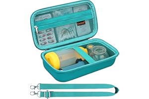 Canboc Asthma Inhaler étui de Transport, Joint de Poche pour Adulte, Masque, Sac d'entretoise pour inhalateur avec bandoulière Amovible, Poche en Maille pour médicaments ou nécessités, Turquoise