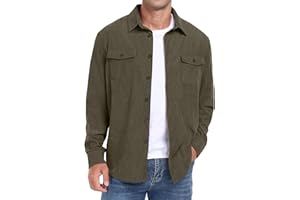 QIXING Men's Corduroy Button Down Shirts Long Sleeve Shacket Trucker Jacket Autumn Winter Coats with Flap Pockets