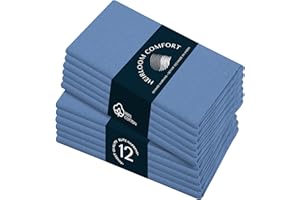 HEIRLOOM COMFORT Sky Blue Cloth Napkins 43x43 cm - 100% Cotton, Reusable, Soft, Machine Washable - 12 Pack - Ideal for Spring, Summer, Baby Showers, Beach, Wedding, Receptions, Birthdays