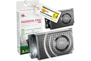 Gardigo® Répulsif Martre à Ultrason et Lumière Clignotante Lot de 2 ; Anti Fouine pour Voiture à Piles ou Branchement sur la Batterie d'Automobile; pour Voitures, Maison, Garage.