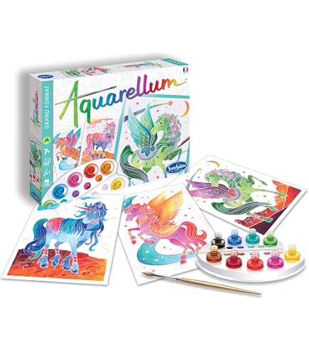 Peinture Chat Enfants Kit Peinture Aquarelle Sentosphère Aquarellum - 4 Tableaux Chats, 5 Encres, Pinceau, Pipette - À Partir De 7 Ans Coffret Aquarelle Français