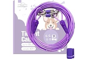 EverBrit Colorful Reflective Tie Out Cable for Large Dog Up to 90 Pound, 40 Feet, with Snap Safety Clip