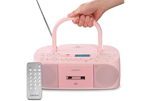 MEDION DRX-1 Plus Boombox (tragbares DAB+ UKW Radio, Bluetooth, CD-Player, MP3, Kassette, Kopfhöreranschluss, Stereo Sound System, AUX, Netz & Batterie) rosa