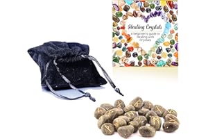 Healing Crystals India Golden Lettering Engraved Alphabets Rune Stones, Metaphysical Witchcraft Supplies Runes Kit for Divination and Spiritual Wellness (Vessonite Tumbled Runes, Without Altar Cloth)