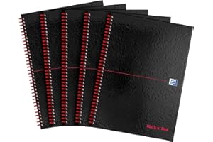 Oxford Black n' Red A4 Notebook, Glossy Hardback Wirebound, 140 pages, Lined (Pack of 5)