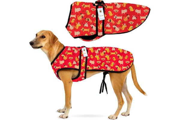 Foodie Puppies Dog Winter Jacket - (Dog Printed, 24 Inch) for Medium to Large Dogs Ultra Warm Waterproof & Windproof Coat Adjustable Velcro Closure, Washable Vest for Cold Weather