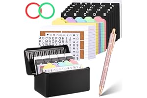 ZINUEEN Scatola per schede con 272 schede, scatola multifunzione con penna, note adesive colorate, adesivi, anelli e suddivisioni, colore: nero