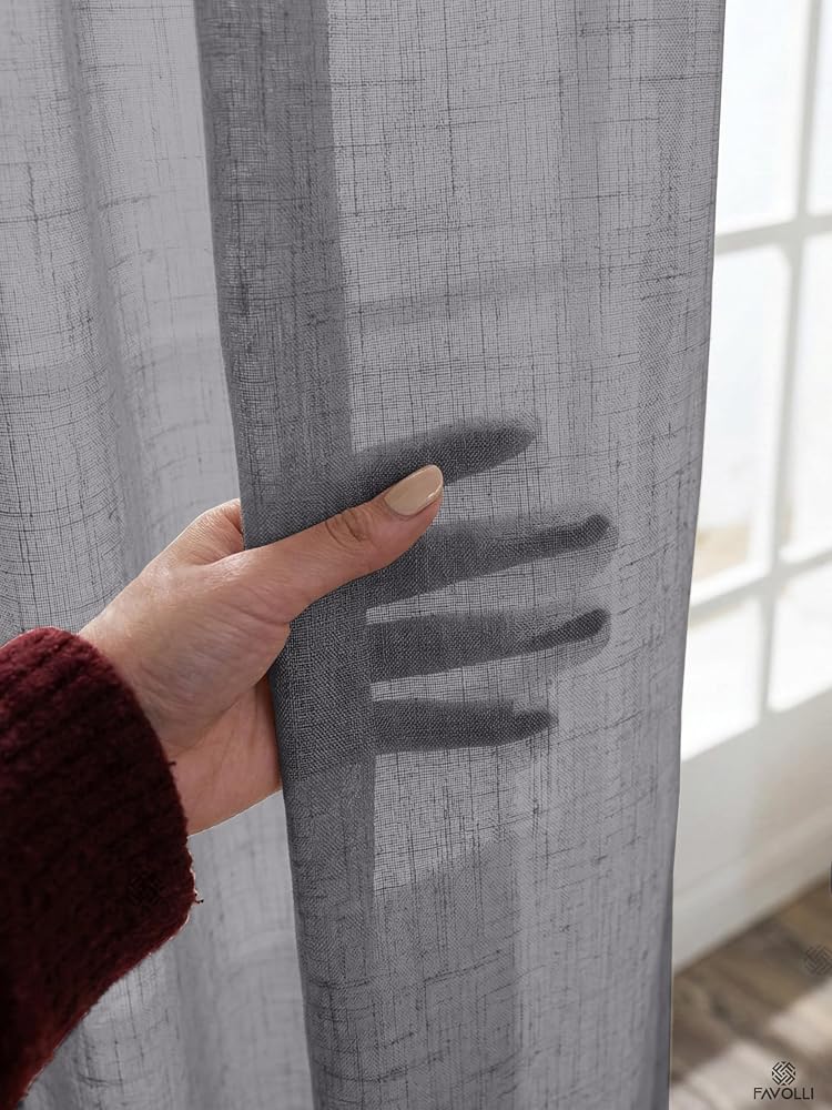 Favolli Antrasit Renk Keten Dokulu Pileli Tül Perde, 100x250 cm, Ütü İstemez