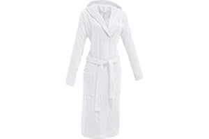 REDBEST Frottier Unisex-Bademantel Chicago, Morgenmantel, weiß Größe M - mit Kapuze, Aufsatztasche und Bindegürtel, leichte Qualität - schnell trocknend und saugstark, 100% Baumwolle