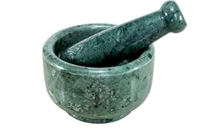 KLEO 5" Diameter Natural Stone Mortar and Pestle Set as Spice Grinder, Medicine Masher - Okhli & Musal (Green)