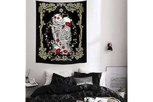 通用 Arsey Schädel Wandteppich Aesthetic Meditation Skelett wandbehang the Kissing Lovers Tapestry Tarot Blume Tapisserie für Wanddeko Schlafzimmer (150 X 130 CM)