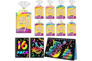 LIKYMO Scratch Art Party Bag Fillers for Kids - Rainbow Scratch Notebooks Arts and Crafts Party Bags Fillers, Birthday Classroom Gifts for Boys Girls Age 4-9 (Y-16 Pack)