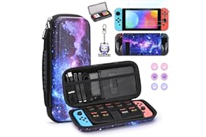 IA INNOAURA Funda para Switch, Estuche Switch Kit de Accesorios 14 en 1 innoAura con Bolsa Transporte Switch, Protectora para Switch,Cubierta de Protección, Ranura Switch y Cubierta Pulgar (Negro Galaxia)