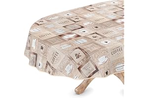 ANRO Nappe en toile cirée, lavable, ovale, avec ourlet, café, café, facile d'entretien, 140 x 220 cm