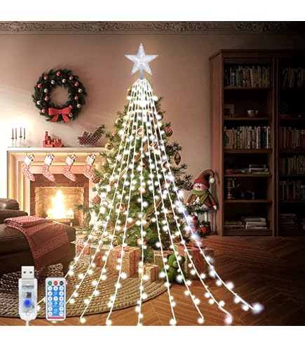 Lichtsnoer voor Kerstboom Decoratie, 2M*9 USB Kerstverlichting met 198 LED & 8 Modi, Waterdicht Led-Lichtsnoer, Kerstboomlichtketting voor Balkon, Tuin, Bruiloft