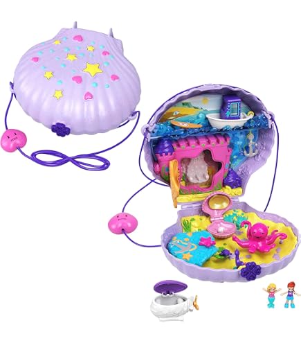 Polly Pocket Pollyville​ coffret Journée à la Plage, mini-figurine, mini-phoque et accessoires inclus, jouet pour enfant, édition 2021, GTM68