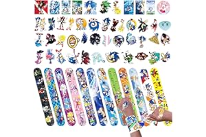 YAAVAAW 50p Cartoon Stickers&10p Slap Bracelets Wristband Slap Bands for Kids Party Bag Filler,Cartoon Snap Bracelet Bands Bulk for Kids Boys Girls Birthday Cartoon Party Supplies Favors,Classroom Prizes Gift