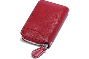 GADIEMKENSD RFID Blocking Leather Wallet for Women,Excellent Women's Genuine Leather Credit Card Holder Ladies Small Blocked Accordion Wallets with Stainless Steel Zipper Compact Accordian ID Cards Bag Wine Red